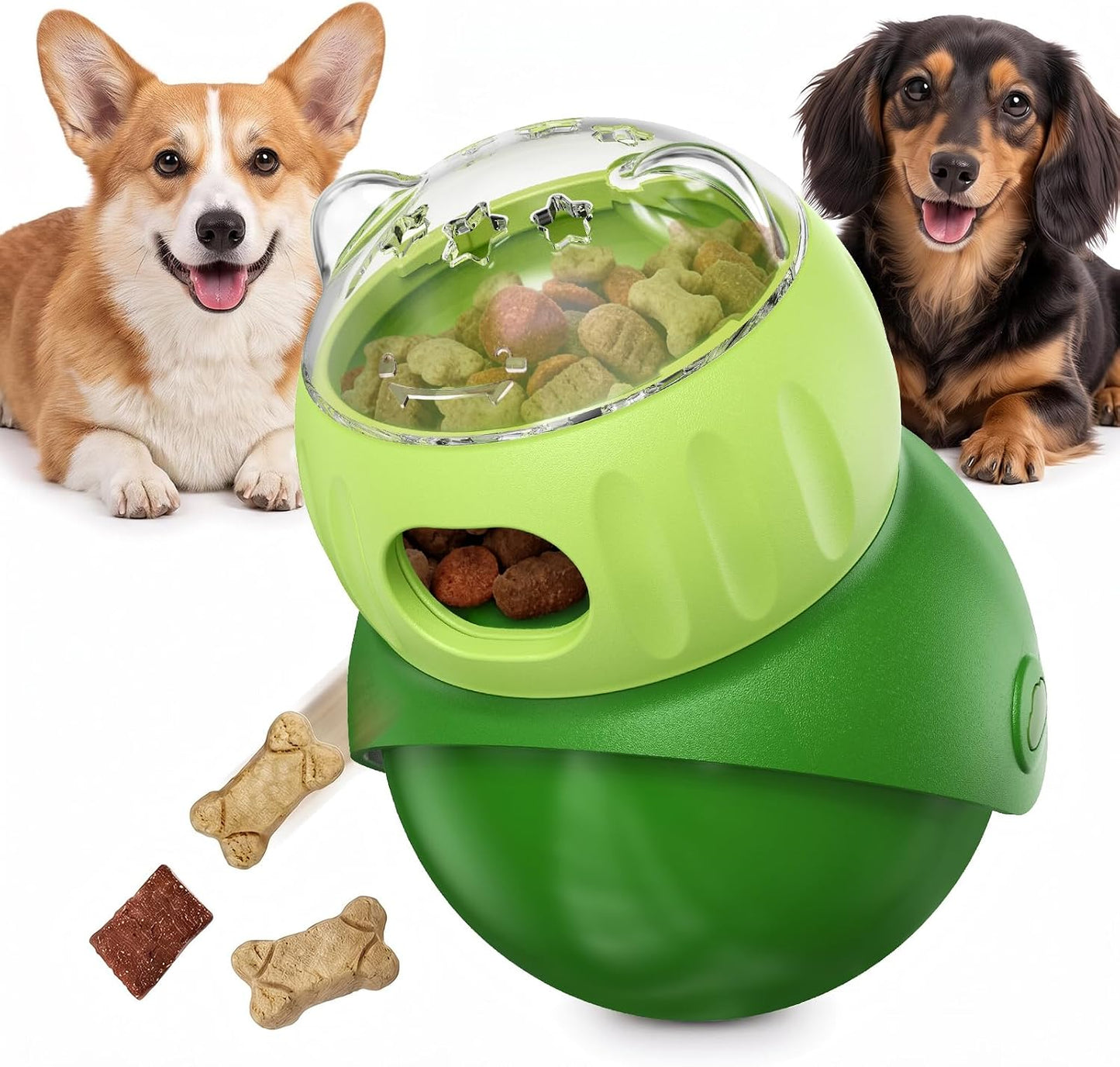 KADTC Wobble Treat Dispensing Ball, Slow Feeder & Puzzle Toy for Small Dogs | Adjustable reward flow and no-tip forward motion: extend indoor mealtimes, burn energy, stimulate the mind, and beat boredom.
