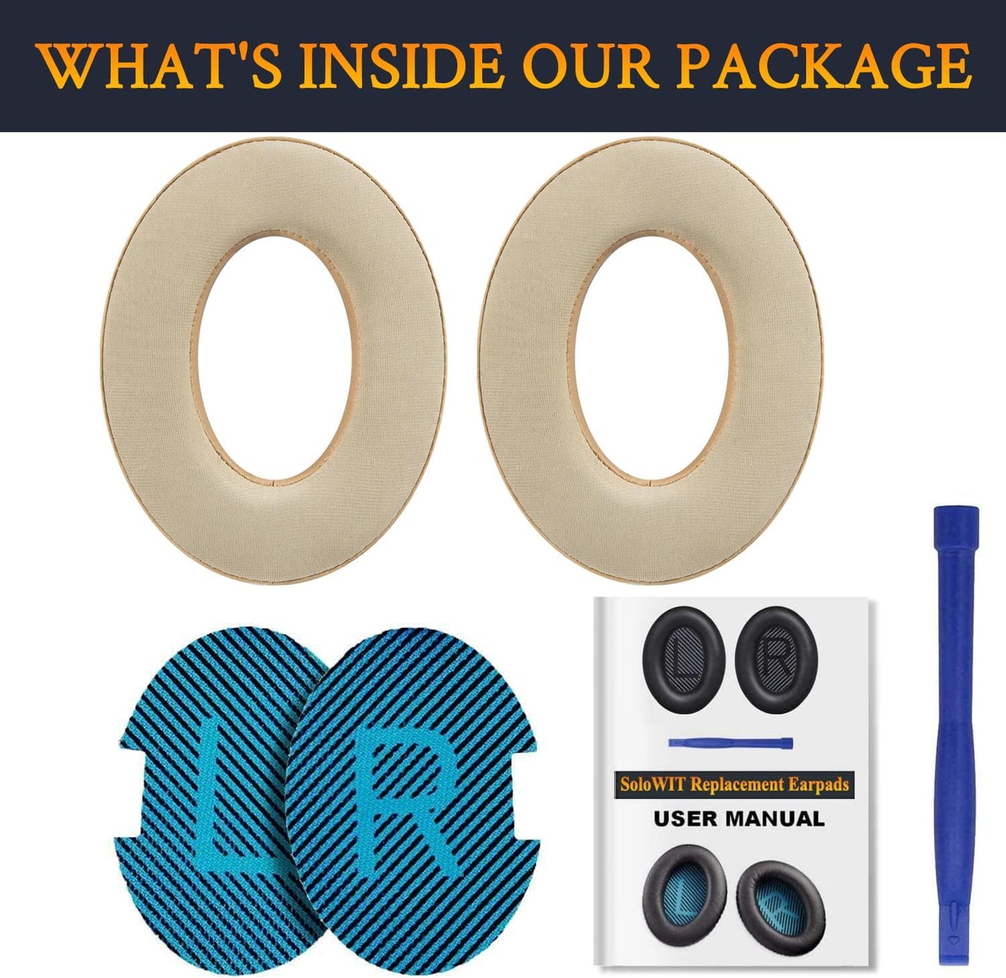 SoloWIT Earpads Cushions for Bose Headphones, Replacement Ear Pads for Bose QuietComfort 15 QC15 QC25 QC2 QC35/Ae2 Ae2i Ae2w/SoundTrue & SoundLink Around-Ear Series - QC25 PL Black&Blue