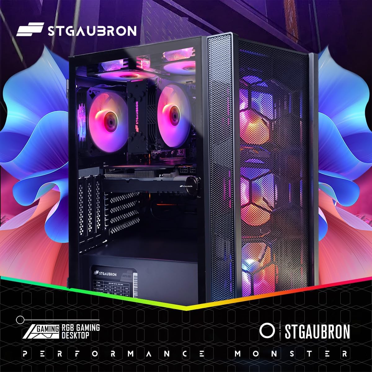 STGAubron Gaming Desktop PC, Radeon RX 590 8G GDDR5, Intel i7 Xeon E5 2.5G up to 3.3G, 32G DDR3, 1T SSD,600M WiFi, BT 5.0, RGB Fan x 6, RGB Keyboard & Mouse & Mouse Pad, W10H64