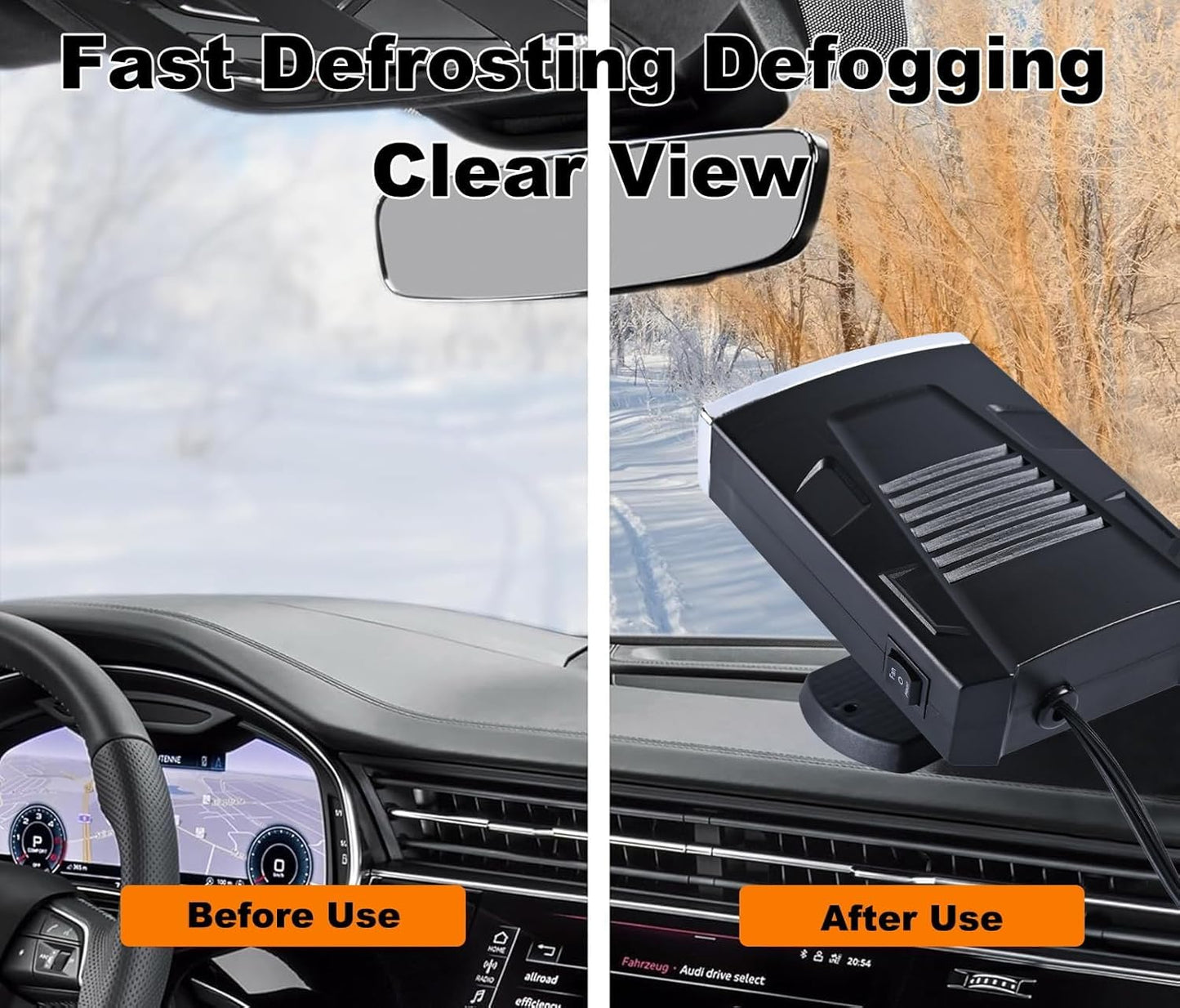 12V Portable Car Heater and Defroster | 200W Winter Car Heater Kit | Fast Heating and Cooling Car Demister | Cigarette Lighter Plug Auto Heater | 360 Degree Rotating Base