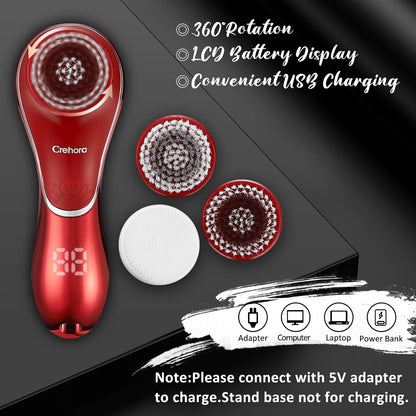 Facial Cleansing Brush, Face Scrubber Exfoliator, Face Scrubber Rechargeable IPX-7 Waterproof, Electric Face Scrubber, Electric Face Spin Brush for Exfoliating, Massaging and Deep Cleansing