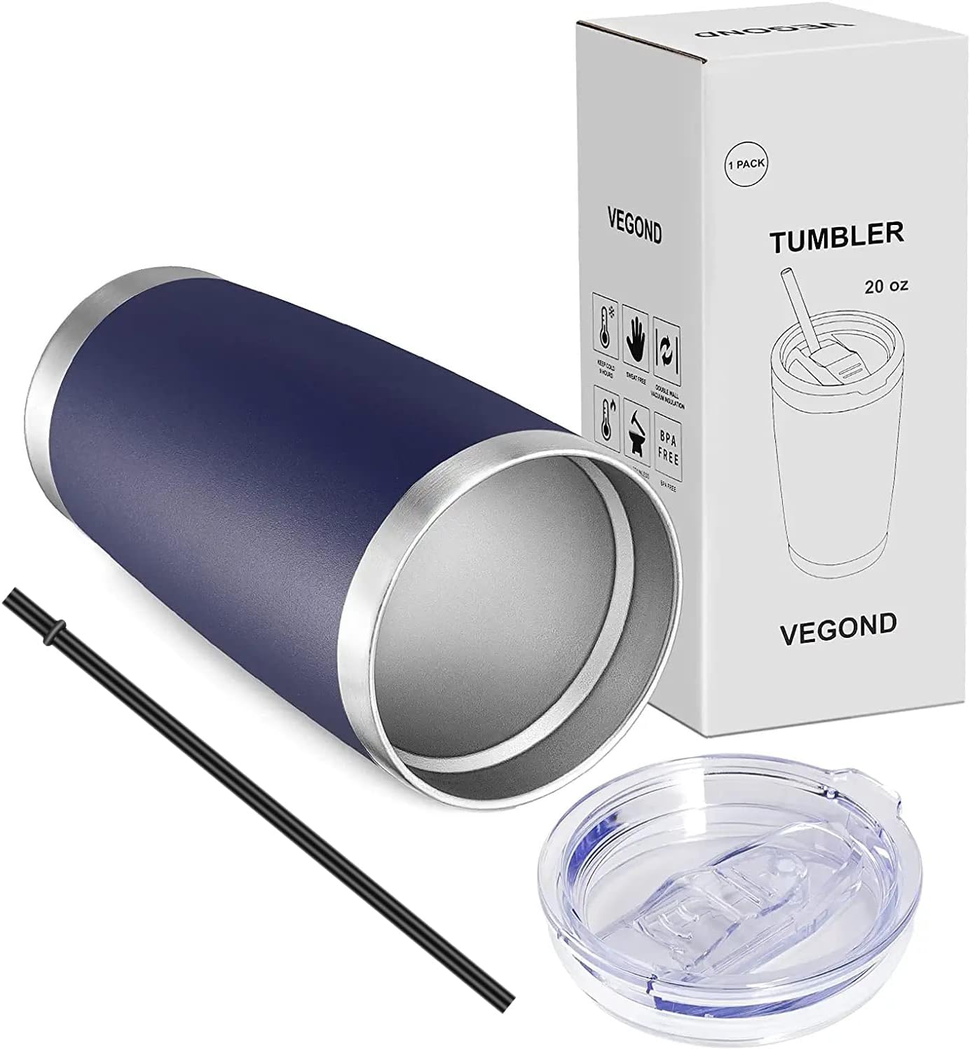 VEGOND 20oz Tumbler with Lid and Straw Stainless Steel Tumbler Cup Bulk Vacuum Insulated Double Wall Travel Coffee Mug Powder Coated Coffee Cup (Bluish Violet 6 Pack)