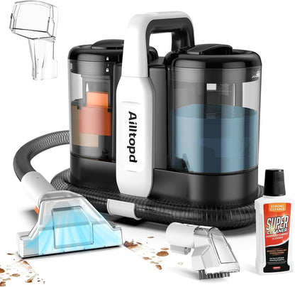 Ailltopd Portable Carpet & Upholstery Spot Cleaner, Powerful Suction and Spot Remover, Deep Stain Cleaning for Carpet, Pets, Stairs, Car Seat, Couch, with Dual Size BrushHead and Cleaning Solutions