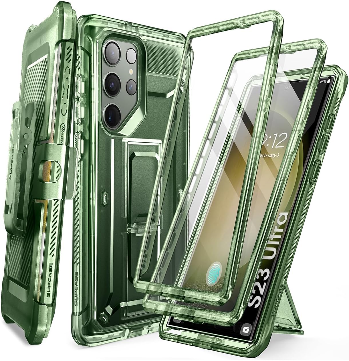 SUPCASE Unicorn Beetle Pro Case for Samsung Galaxy S23 Ultra 5G (2023), [Extra Front Frame] Full-Body Dual Layer Rugged Belt-Clip & Kickstand Case with Built-in Screen Protector (Black)