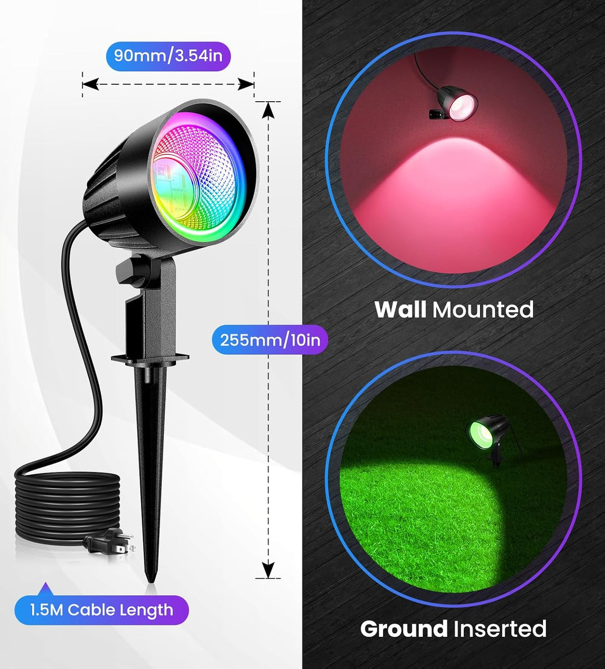 MEIKEE 15W RGBW LED Landscape Lights, Dimmable Landscape Lighting