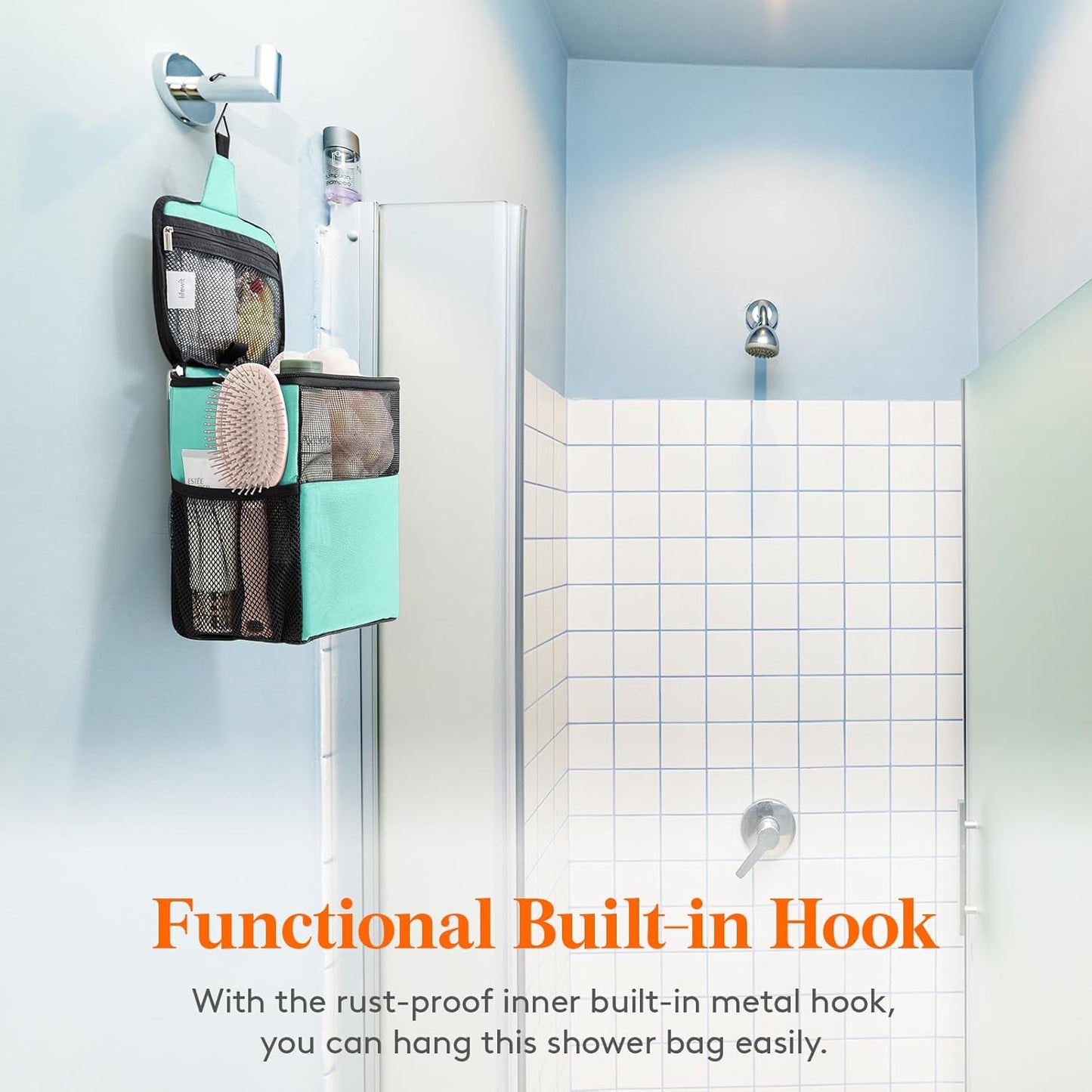 Lifewit Shower Bag Mesh Shower Caddy Portable College Dorm Room Essentials Tote Bag for Bathroom, Gym, Travel, Camping Quick Dry Hanging Shower Organizer Basket Toiletry Bag, Medium, Black