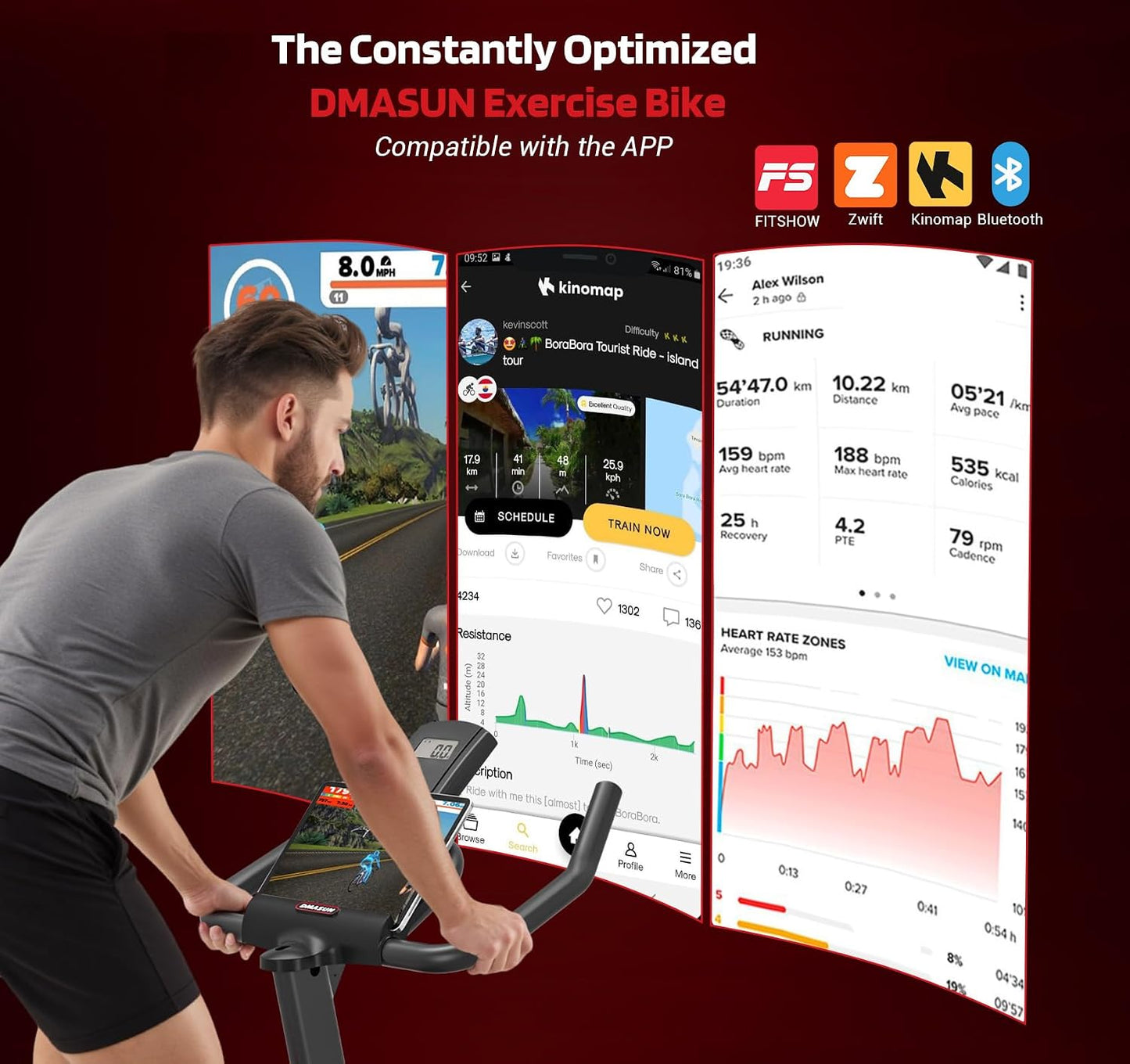 DMASUN Exercise Bike, Silent Magnetic Resistance Stationary Bike for Home with App Compatible, 330 LBS Capacity, Indoor Bike with Comfortable Seat Cushion and Tablet Holder