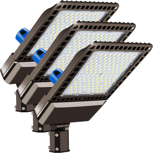 Juyace 300W LED Parking Lot Lights with Slip Fitter Mount Pole Flood Light Dusk to Dawn Outdoor Lighting Commercial Street Outdoor shoebox Light 5000K IP65 Waterproof 100-277V (3 Pack)