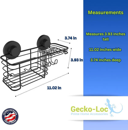 Gecko-Loc Suction Cup Shower Caddy Bath Organizer - Bathroom Storage Basket (Black, Combo)