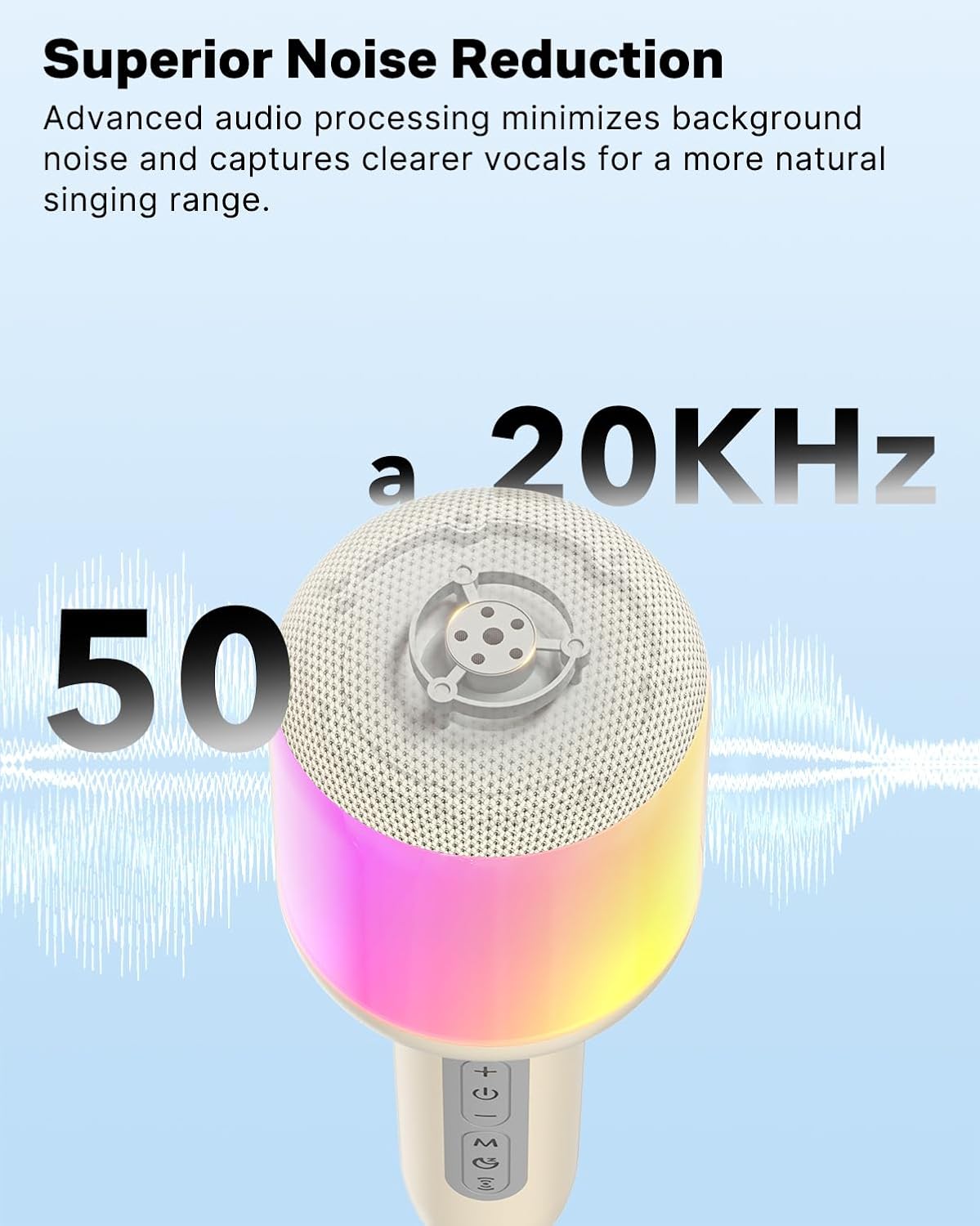 Wireless Bluetooth Karaoke Microphone with Dynamic Lights, Portable Handheld Mic, 6 Sound Effects, 10H Battery, Perfect for Kids Singing, Home Parties, Duet - Gift Idea, Works with All Smartphones