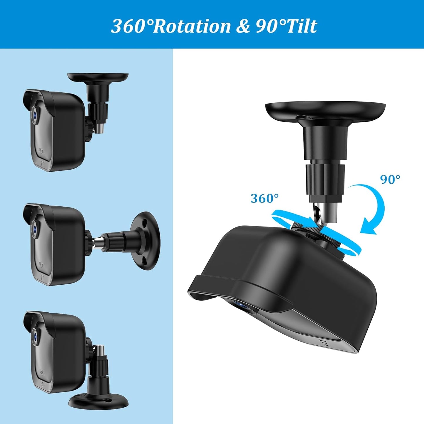 PlusAcc Outdoor Camera Mount for Blink Outdoor 4 (4th Gen) & 3rd Gen Camera, 3 Pack 360° Adjustable Wall Mount Bracket with Sync Module 2 Mount for Blink Camera System (Black, Cameras Not Included)