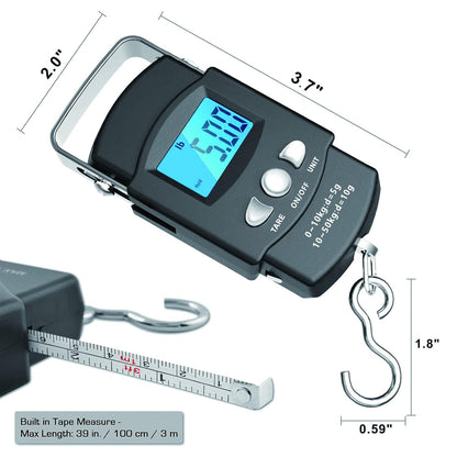 [Backlit LCD Display] Electronic Balance Digital Fishing Hook Hanging Scale 110lb/50kg 10g for luggage weighing, family shopping, fishing and other outdoor activities 2 AAA Batteries Included (Circular)