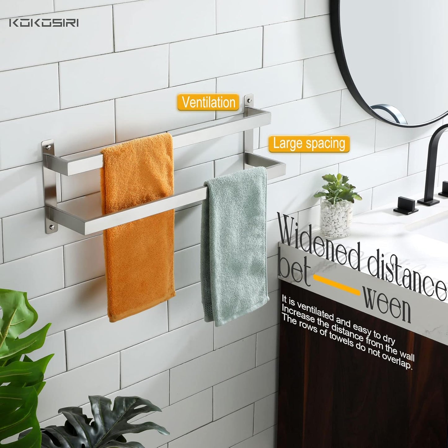 KOKOSIRI Towel Bars Black Bath Towel Holders 20 Inches Bathroom 2-Tiers Ladder Towel Rails Wall Mounted Towels Shelves Rack Stainless Steel, B5008BK-L20