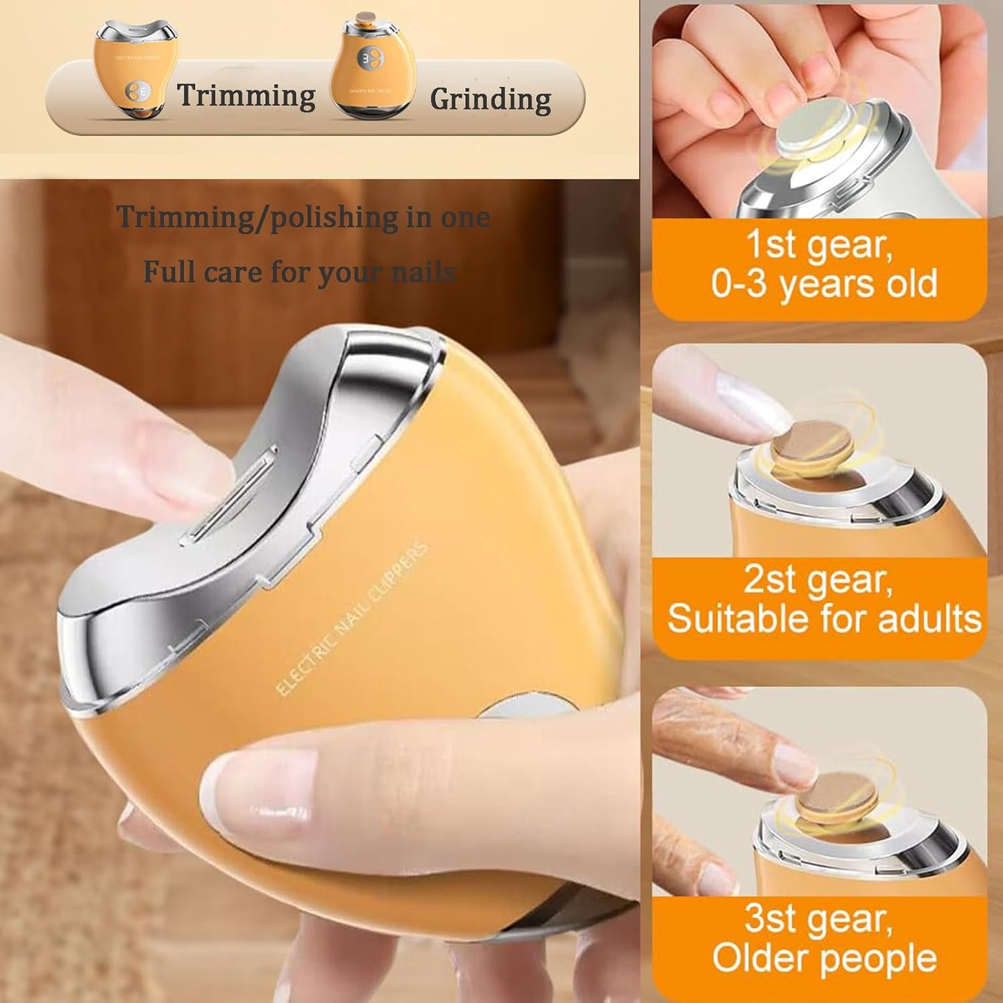 EEYZD 2 in 1 Electric Nail Clipper, Nail File, USB Rechargeable Electric Nail Clippers with Nail Scraps Storage Polishing Automatic Nail Clippers for Women,Men,Seniors,Kids,Orange