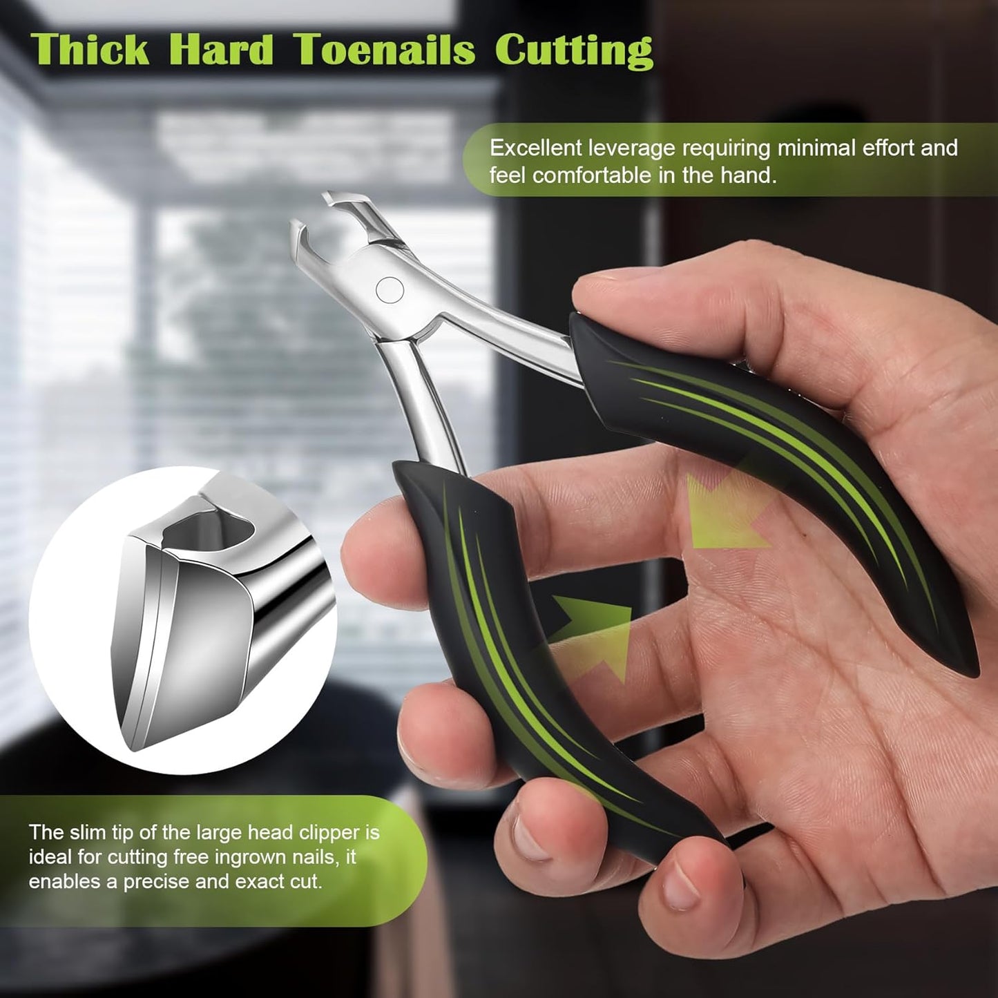 FVION Toenail Clippers for Ingrown Toenail Prevention, Straight Blade Podiatrist Nail Clippers for Thick Nails, Ergonomic Finger Nail Clippers for Adults, Seniors, Men and Women (Black)