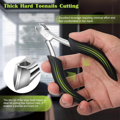 FVION Toenail Clippers for Ingrown Toenail Prevention, Straight Blade Podiatrist Nail Clippers for Thick Nails, Ergonomic Finger Nail Clippers for Adults, Seniors, Men and Women (Black)