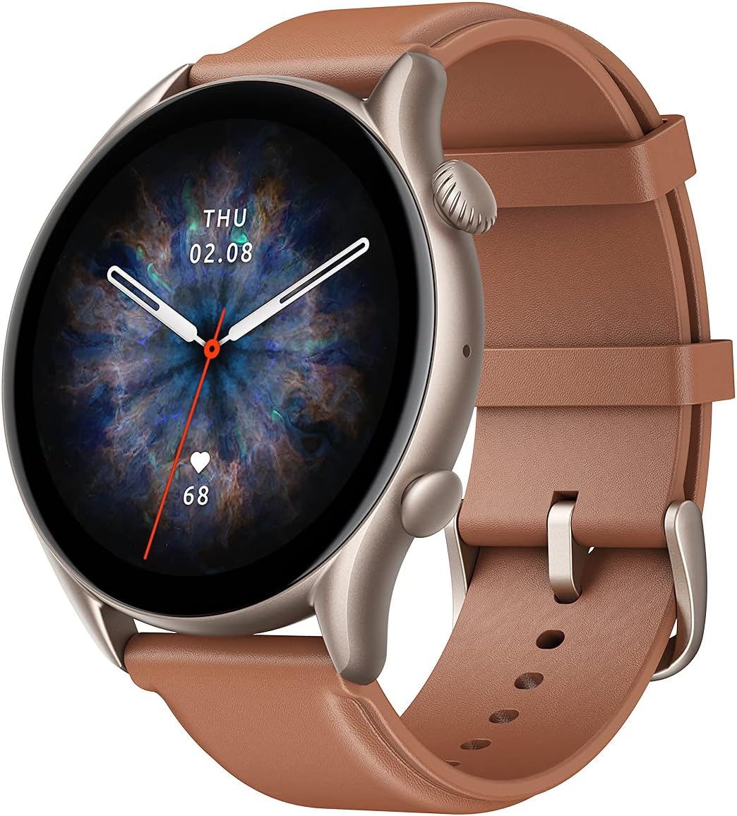 Amazfit GTR 3 Pro Smart Watch for Men 46mm, 14-Day Battery Life, GPS, Alexa Built-In, Bluetooth Calls, Fitness Tracker with 150+ Sports Modes, Sleep Heart Rate Tracking, for Android iPhone, Brown