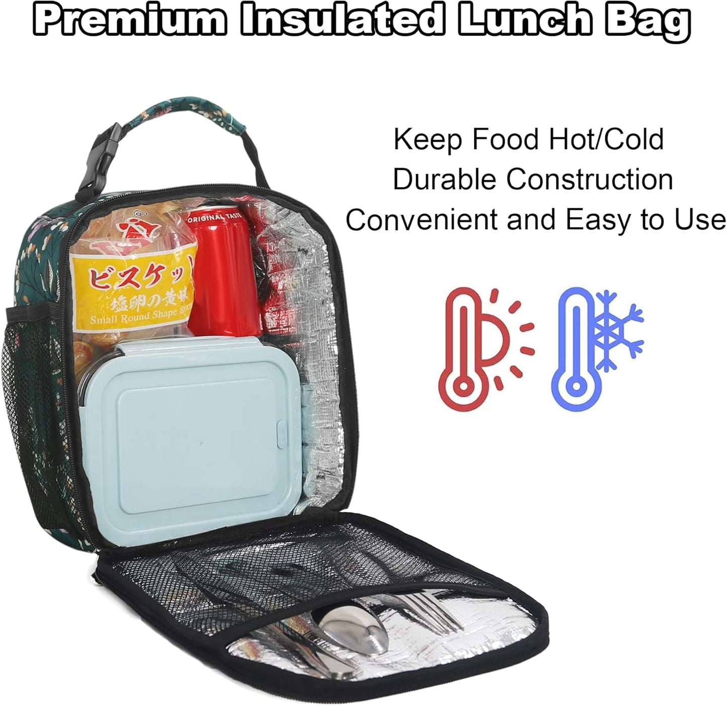 Lunch Box for Men Women Adults Small Lunch Bag for Office Work Picnic - Reusable Portable Lunchbox, Black