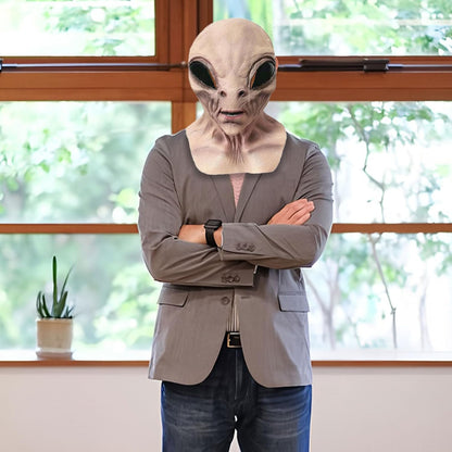 Alien Mask, Scary Latex UFO Head Mask, Realistic Alien Face Masks for Halloween Carnival Party Props - Light Brown