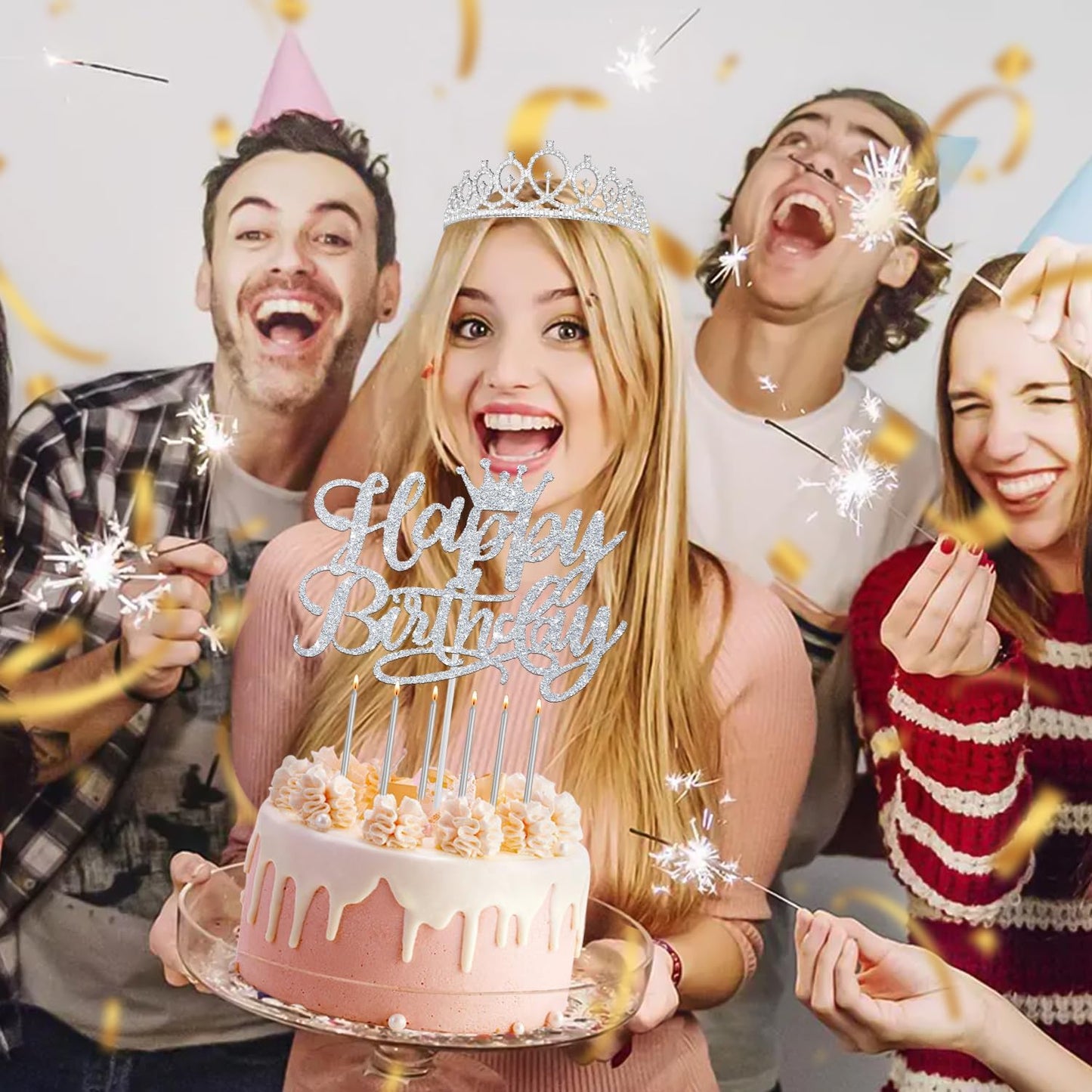 65th Birthday Decorations for Women, Including 65th Birthday Sash and Crown, Cake Topper and Candles, Number Balloons Rose Gold, 65 Year Old Gifts for Women