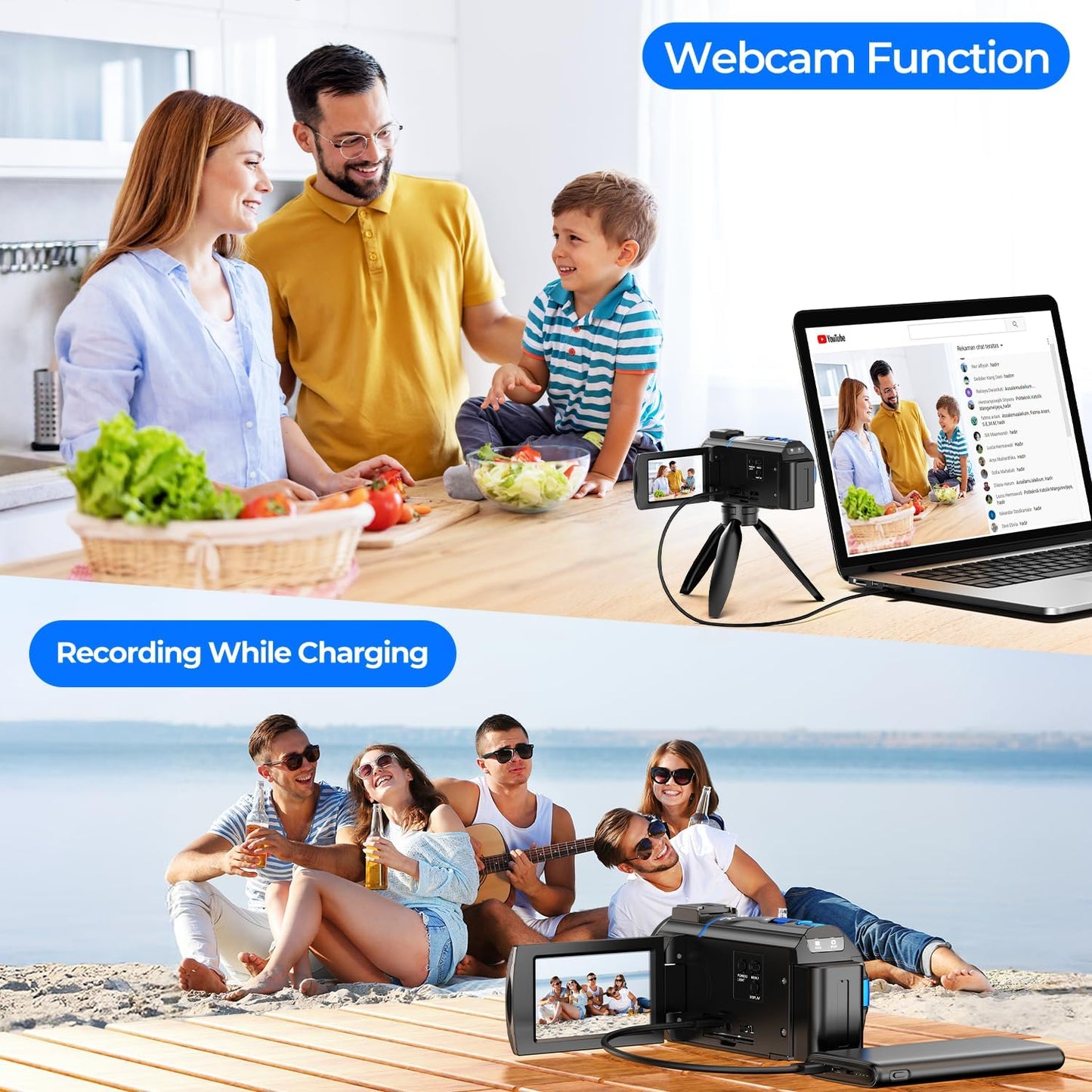 Video Camera Camcorder 4K 48MP, IR Night Vision 3” 270°Rotation Touchscreen Video Recorder for Vlog YouTube 16X Digital Zoom Compact Travel Cam Corder with Battery,32GB Card, Remote Control