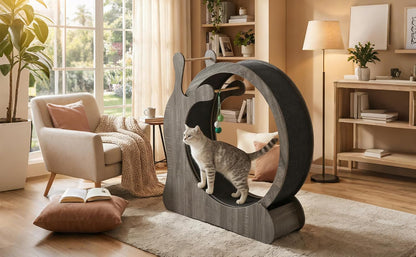 95cm Large Wooden Cat Exercise Wheel, 3-in-1 Silent Cat Treadmill with Scratching Board & Play Balls, Anti-Slip Stable Indoor Cat Running Wheel, Wear-Resistant Fitness Toy for All Breeds Indoor Cats