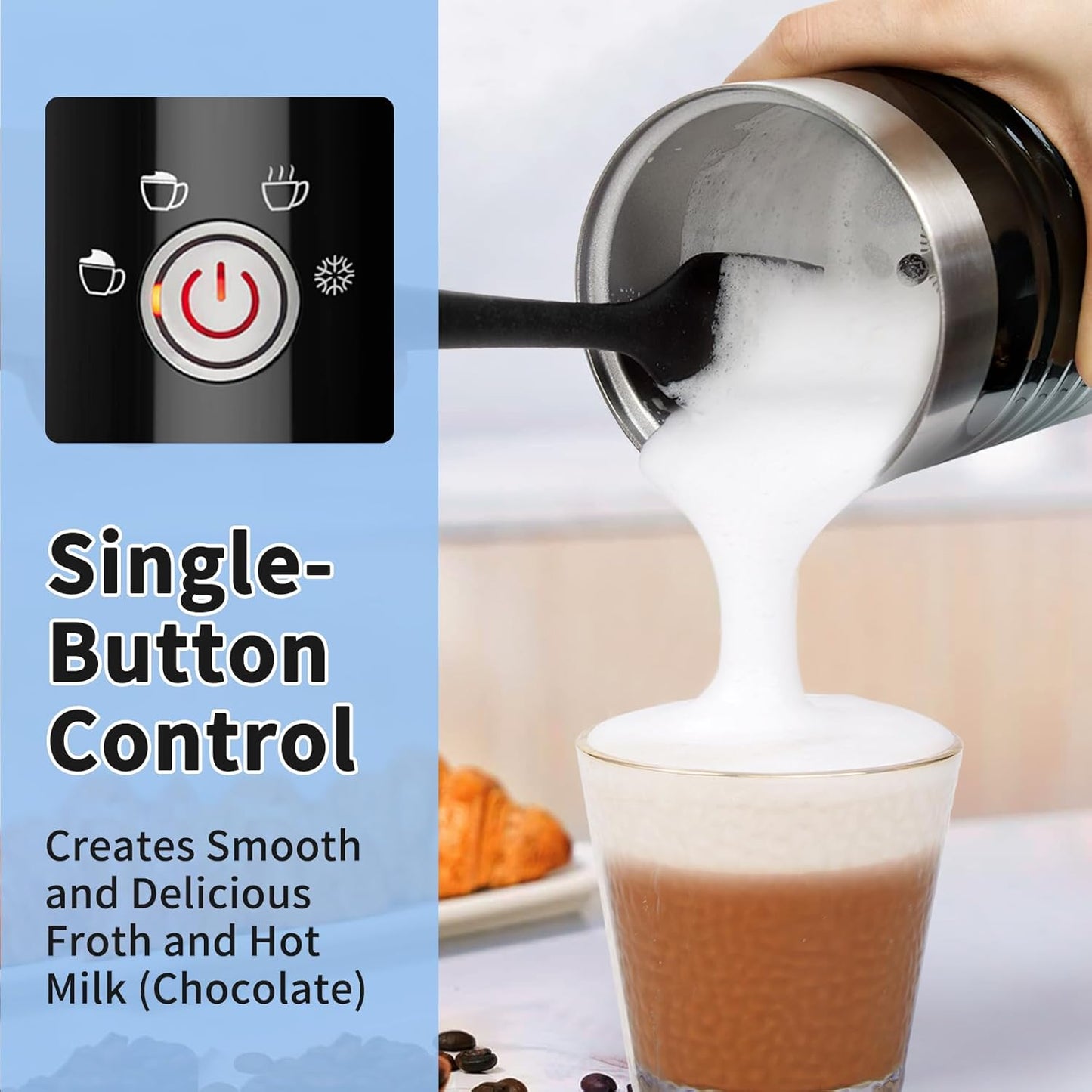 4 in 1 Electric Milk Frother: 10oz/350 mL Large Capacity Electric Milk Steamer for Hot and Cold Milk Froth - Automatic Milk Frother & Warmer for Latte, Cappuccinos, Macchiato, Hot Chocolate