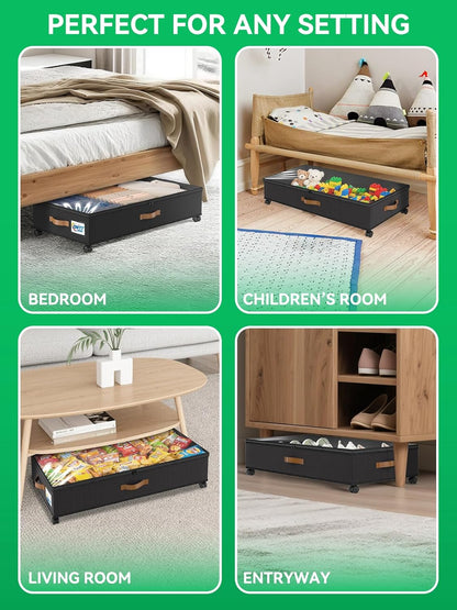 Under Bed Storage Bins | Foldable Clothes Organizer | Shoe Storage Container | Bedroom Furniture Storage | Rolling Under Bed Storage - PuriLite