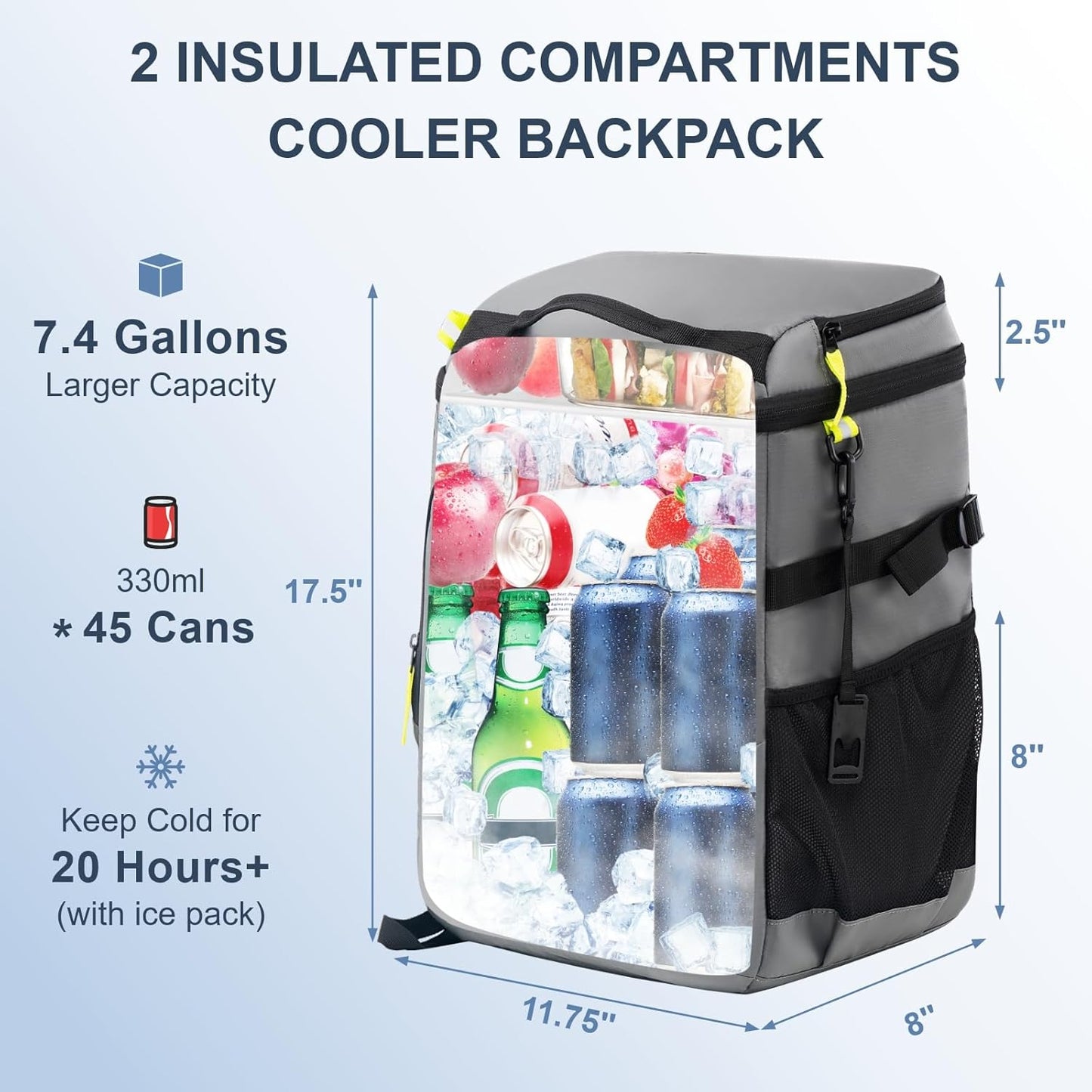 SPARTER Backpack Cooler Insulated Leak Proof 33/49 Cans, 2 Insulated Compartments Thermal Bag, Portable Lightweight Beach Travel Camping Lunch Backpack for Men and Women