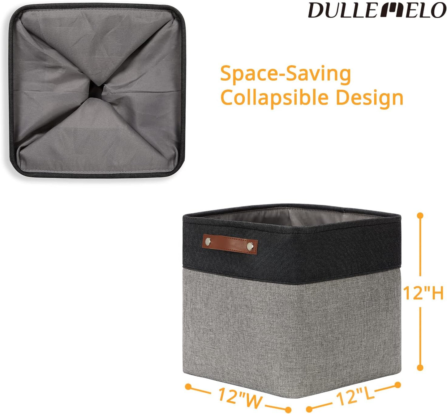 DULLEMELO Storage Baskets for Shelves, Fabric Collapsible Rectangular Storage Bins for Shelves, Closets, Nursery, Home, Office, Empty Gift Baskets (White&Teal)