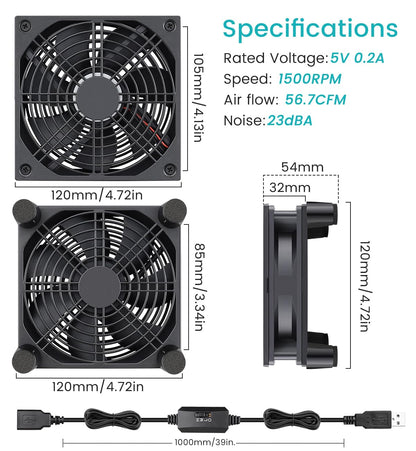 Wathai 140mm x 25mm USB Cooliing Fan 5V with Speed Control for Computer Case Receiver DVR Playstation Xbox PS4 Router Cabinet Cooling