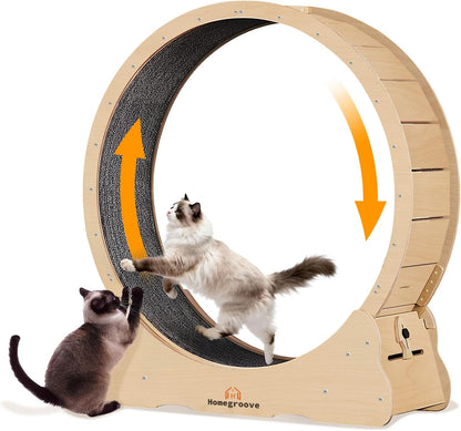 Homegroove Cat Wheels for Indoor Cats, Cat Exercise Wheel Treadmill with Carpeted Runway, Cat Running Wheel for Kitty’s Longer Life, Fitness Weight Loss Device, (XXL, Natural Wood)