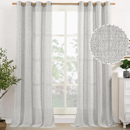 YoungsTex Natural Linen Curtains 84 Inch Long for Living Room Bedroom Grommet Top Light Filtering Privacy Linen Textured Window Semi Sheer Drapes, 2 Panels, 52x84 Inch, Natural