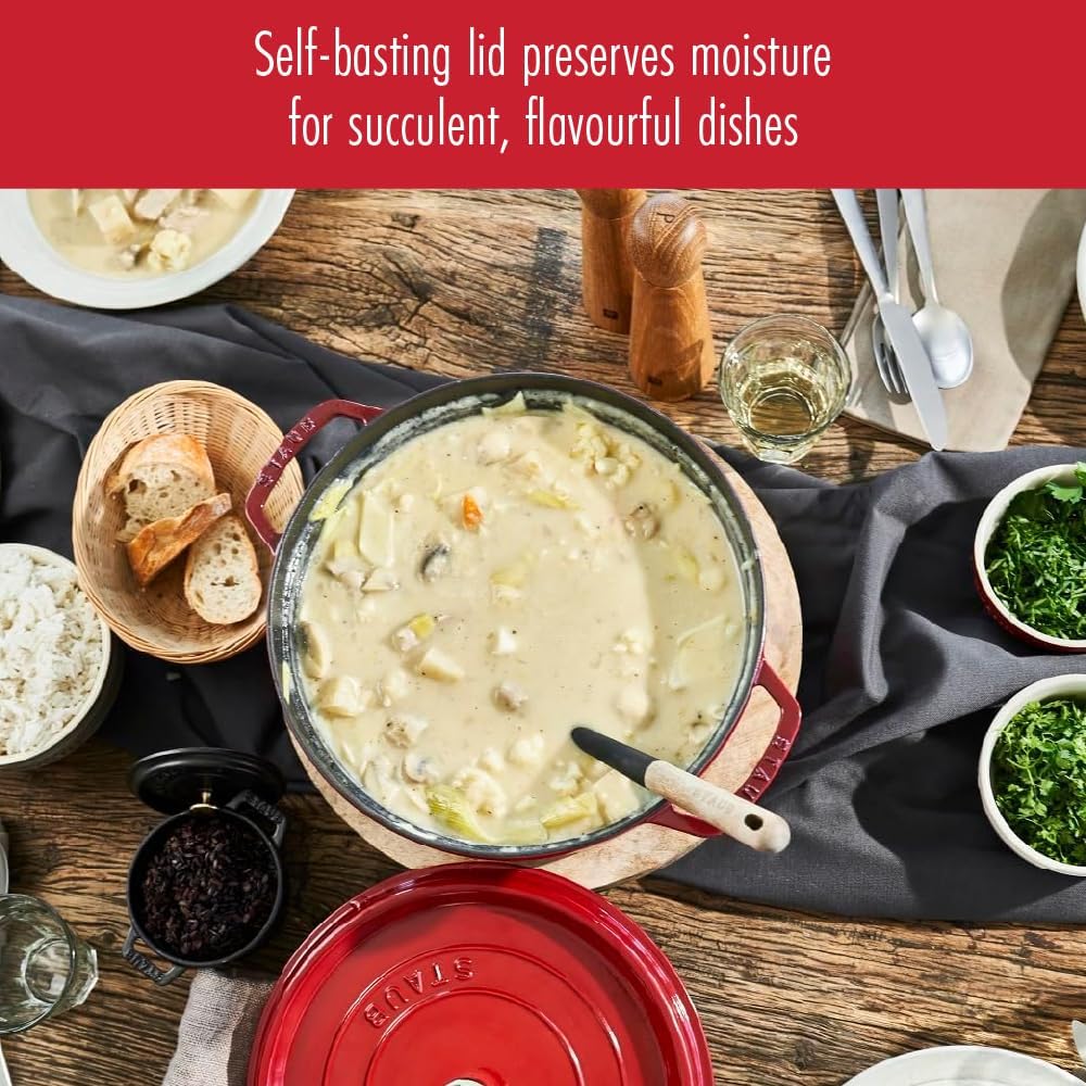 STAUB La Cocotte 7-Quart Cast Iron Round Cocotte, 6.75 L, Made in France, Cherry