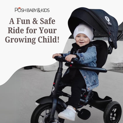 QPlay Rito Tricycle with Easy Folding Design | Portable, Compact, Air-Filled Tires | Parent-Controlled Push Trike for Kids 10 Months to 4+ Years | Premium Edition | Glacier Gray