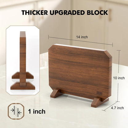 HOSHANHO Magnetic Knife Block 14 x 10 Inches, Double Sided Magnetic Knife Holder Rack for Kitchen Counter, Acacia Wood Magnetic Knife Storage Stand with Knife Sharpener