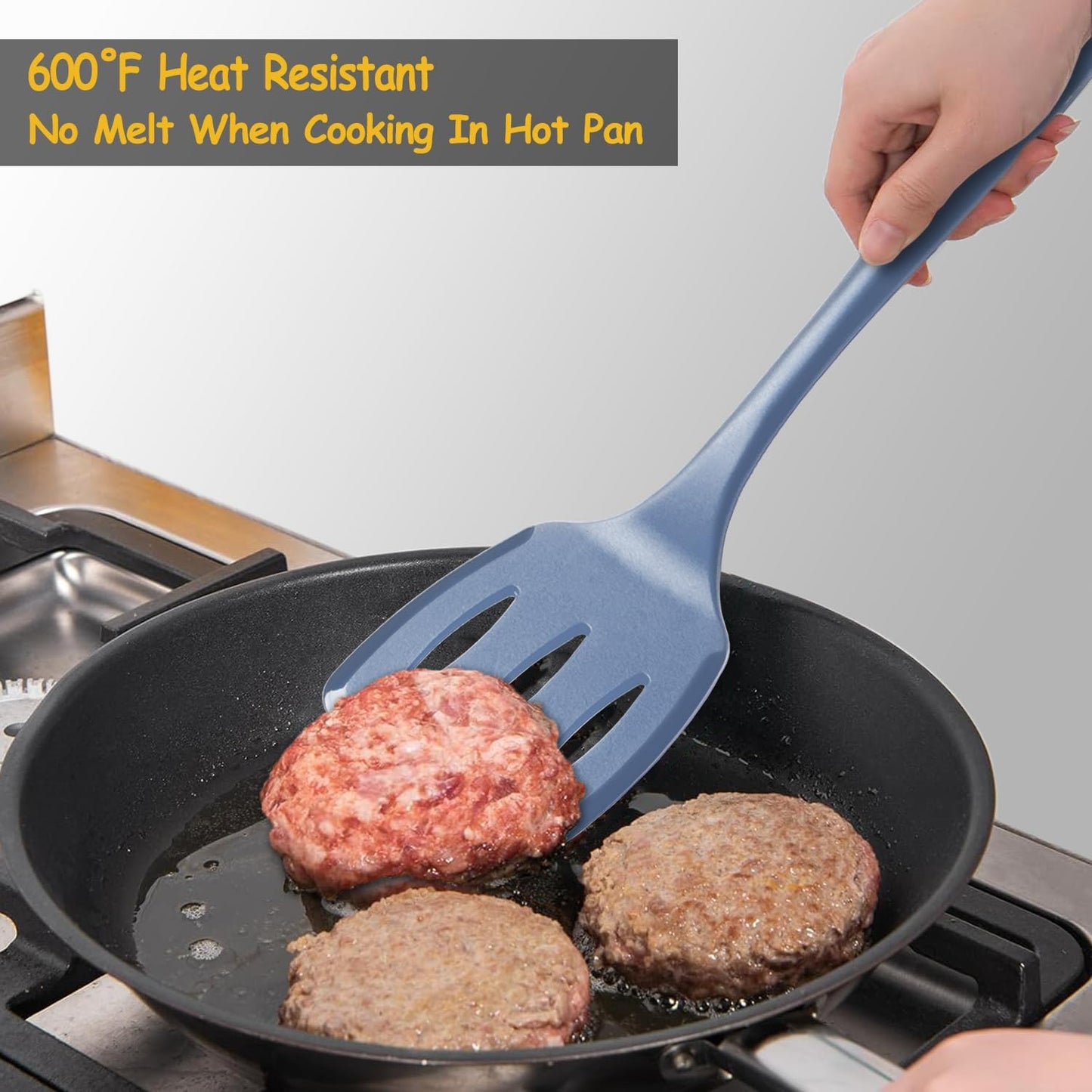 Silicone Spatula Set, 600°F Heat Resistant Silicone Spatula Turner Flipper for Cooking, Non Stick and Non Scratch Kitchen Utensils for Eggs & Pancakes, 4 Pack, Black