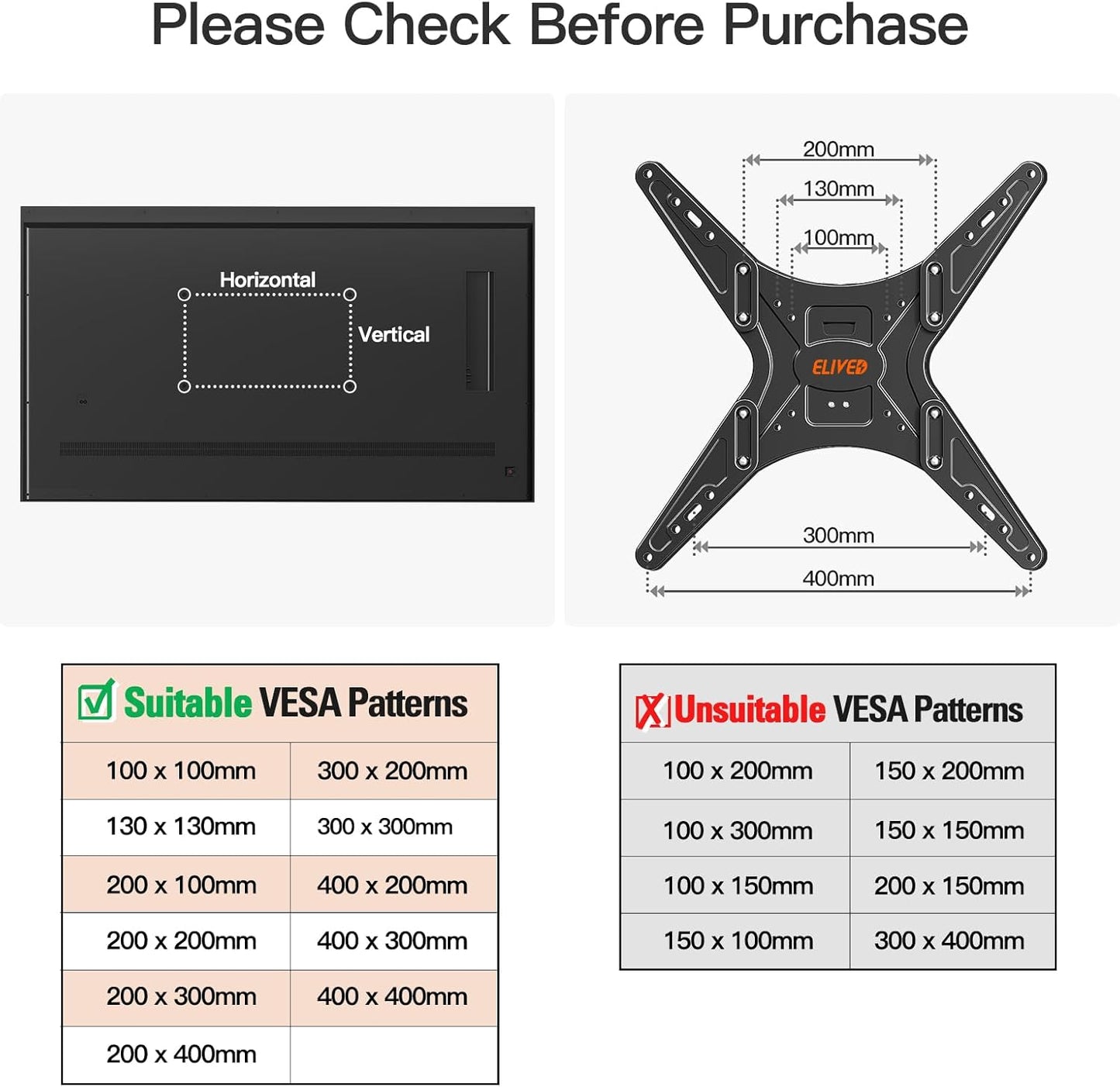 ELIVED Long Arm TV Wall Mount for Most 26-65 Inch TVs, 37.4 Inch Long Extension TV Mount Swivel and Tilt, Max VESA 400x400mm, Full Motion Wall Mount tv Bracket Holds up to 77 lbs.