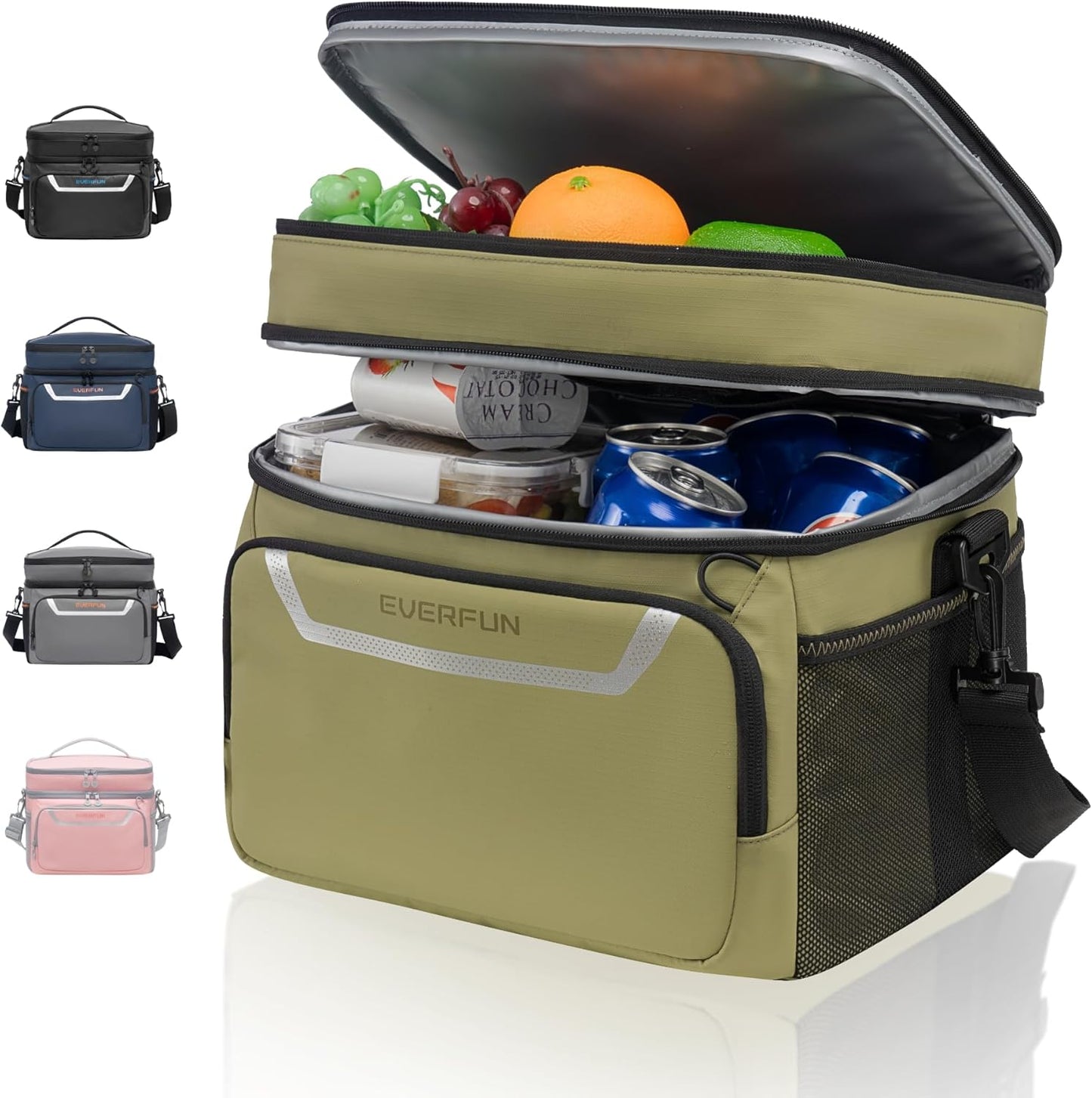 EVERFUN Cooler Bag Insulated Beach Cooler Lunch Bag Box for Men Women Dual Compartments Collapsible Waterproof Leak-Proof for Travel Work Picnic