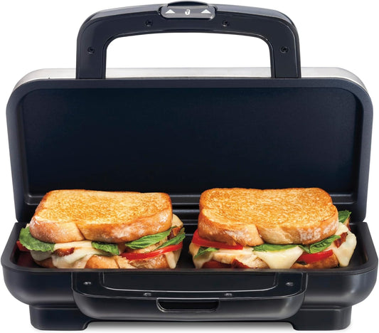 Proctor Silex Deluxe Hot Sandwich Maker, Nonstick Plates, Stainless Steel (25415PS) - PuriLite