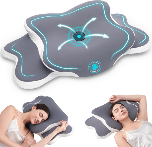 Cervical Neck Pillow for Sleeping - Memory Foam Contour Pillow for Neck Pain Relief, Ergonomic Support for Side and Back Sleepers, Orthopedic Pillow with Breathable Ice Silk Cover（Gray）