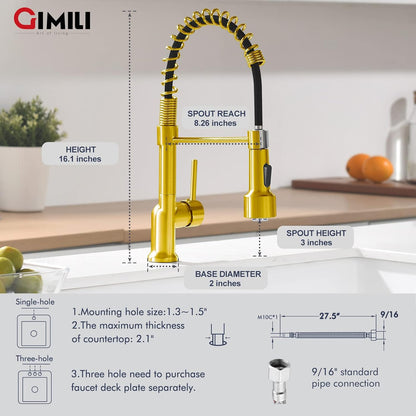 GIMILI Touchless Spring Kitchen Faucet with Pull Down Sprayer, Single Handle Motion Sensor Activated Hands-Free Kitchen Sink Faucet, Single Hole Smart Kitchen Faucet, Solid Brass, Matte Black
