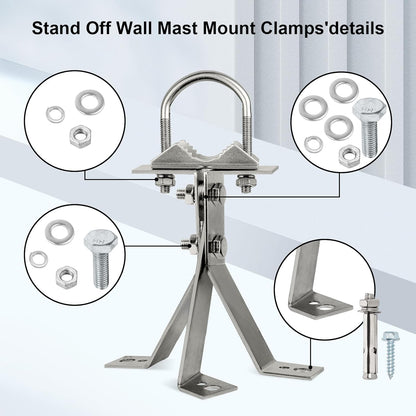 XRDS-RF 16 Inch Heavy-Duty Wall Mount Stand Off Mast for TV Antenna - Windproof Mounting Bracket (2-Leg + 2-Leg)