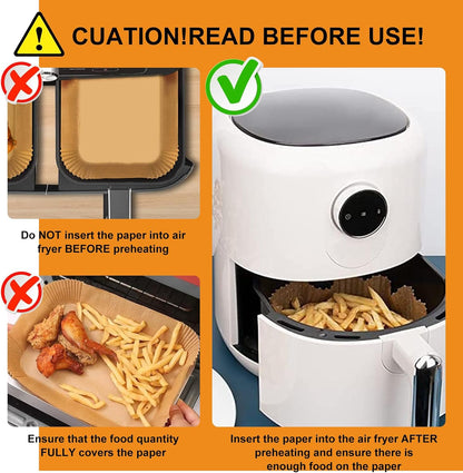 Air Fryer Liners,100Pcs 8.6" Square Air Fryer Parchment Paper Liners for 3 to 8 QT Baskets, Non-Stick & Oil Proof and Food Grade Baking Alternative to Foil for Easy Cleanup