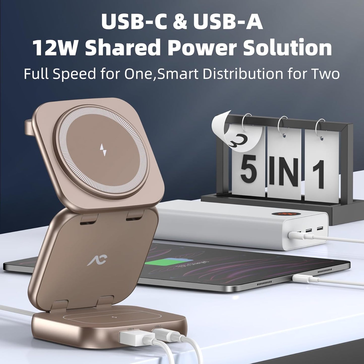 5-in-1 Wireless Charger for Magsafe, AC ISLAND Aluminum Travel Charging Station for Apple, 15W Snap Magnetic Multi Charging Stand Dock for iPhone 16/15/14/13 Apple Watch AirPods (with 35W GaN Adapter)
