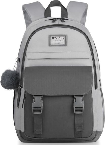 WINDARS School Backpack for Teen Girls, Cute College Backpacks for Women Students Aesthetic Bookbag Large 15.6 Inch Laptop Bag Middle School Travel Back Pack (Khaki Beige)