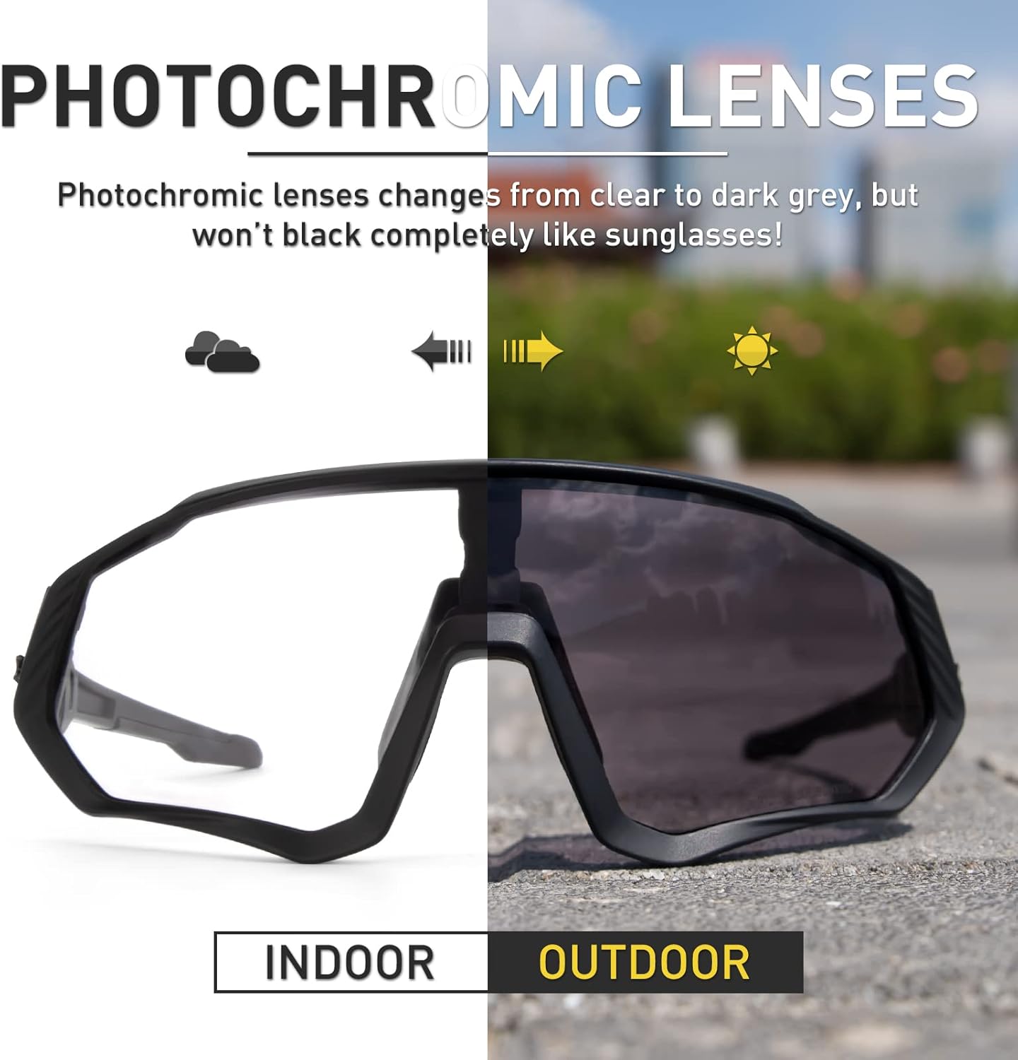 KAPVOE Photochromic Cycling Glasses Men Women Mountain Bike Sunglasses Clear MTB Bicycle Riding - K9408