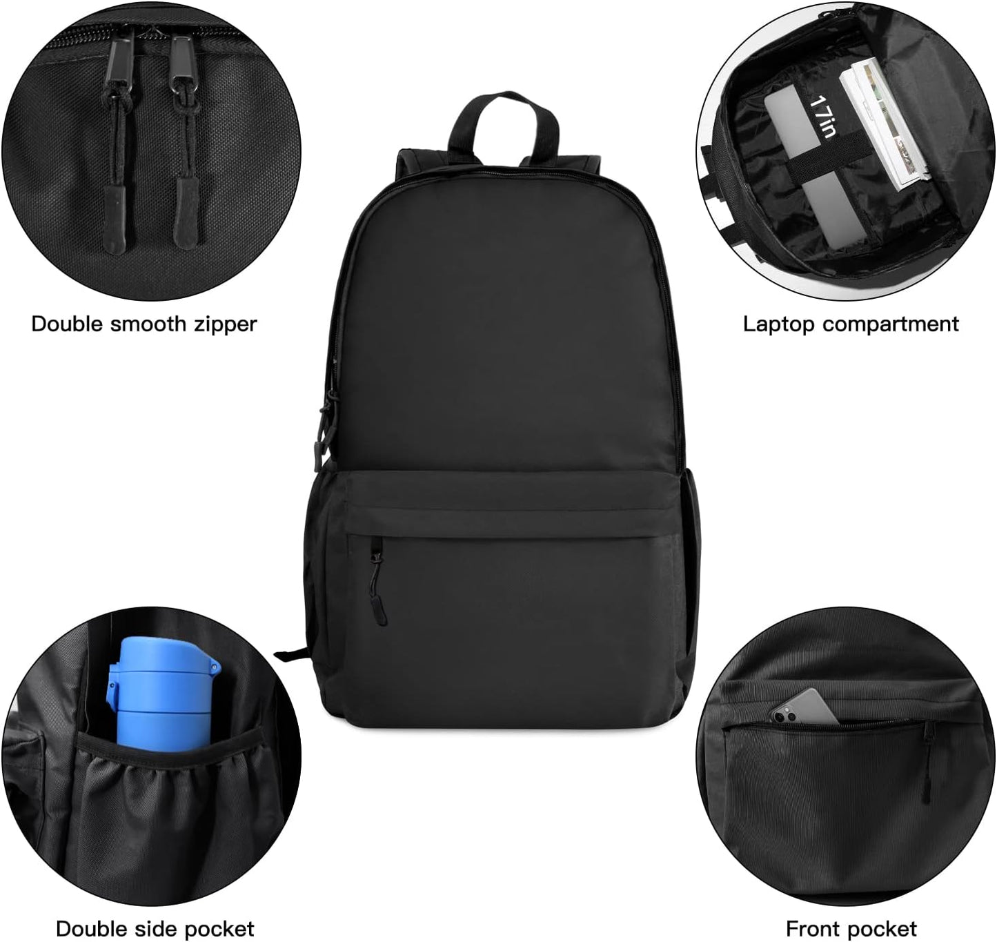 School Backpack Classic Basic Backpack Lightweight Bookbag for College Middle School Travel Work for Girls Boys
