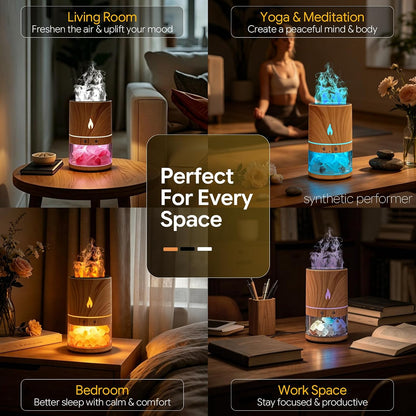 5-in-1 Flame Himalayan Salt Lamp Ultrasonic Essential Oil Diffuser, Cool Mist Humidifier, 1H/3H/6H Timer, Auto Shut-Off, Quiet Aromatherapy, 100% Pure Salt Crystals, 250ml (Wood)