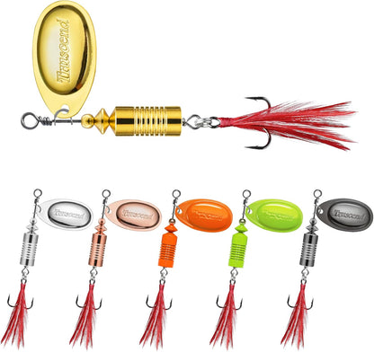 TRUSCEND Fishing Spinners with Unique Double Spoons, Nano-Plated Rooster Tail Fishing Lures with Copper Body & Blade, Great Action Blade Bait for Bass Trout Walleye, Freshwater Ice Fishing Jigs